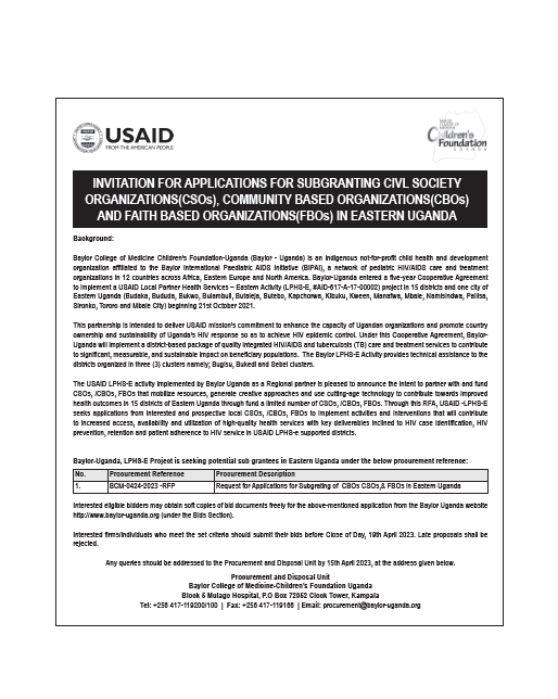 Advert-Request for Applications for Sub granting BCM-0424-2023-RFP