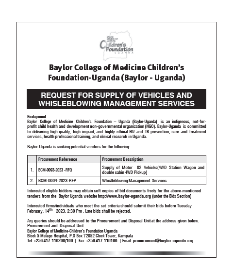 Advert-Supply of Vehicles and Provision of Whisleblowing Services