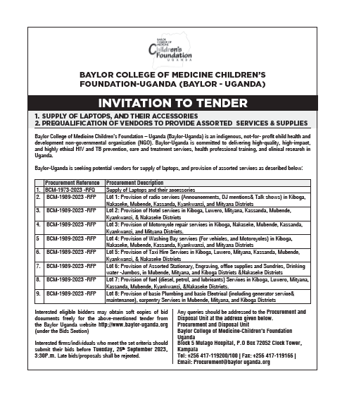 Advert for Supply of Laptops, and Prequalification of vendors to provide assorted services and supplies