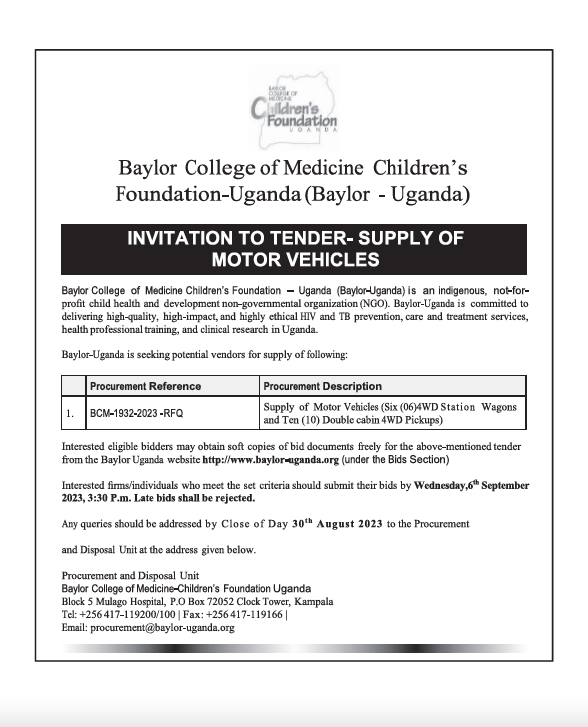 Advert for Supply of Motor Vehicles-BCM-1932-2023-RFQ