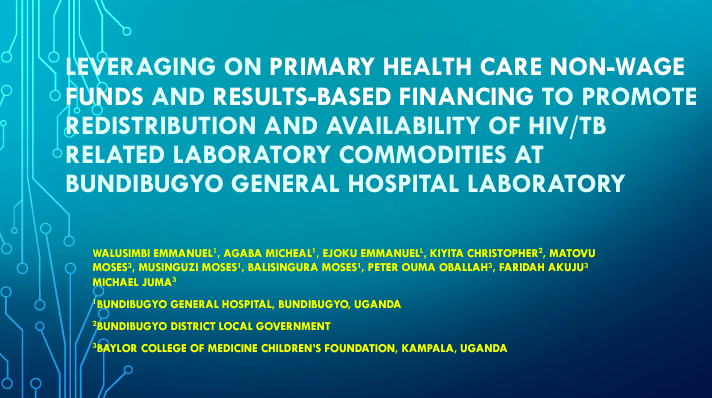 Leveraging on PHCNWF and RBF to promote redistribution and availability of HIV/TB related laboratory commodities