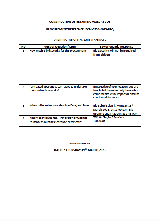 Vendor questions and responses-BCM-0254-2023-RFQ Construction of Retaining wall at CoE