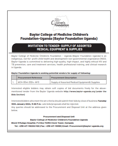 Advert for Supply of Assorted Medical Equipment and Supplies-BCM-0041-2024-RFQ