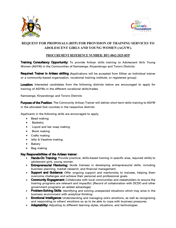 BFU-0842-2025-RFP -TRAINER ARTISANS – UNICEF Project
