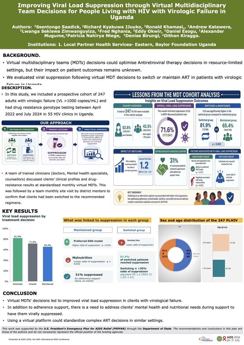 Improving Viral Load Suppression through Virtual Multidisciplinary Team Decisions for People Living with HIV with Virologic Failure in Uganda